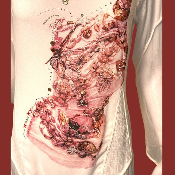 ELISA CAVALETTI EMBELLISHED PRINT DROP SLEEVE TOP (SZ XS / SM) - Picture 14 of 15